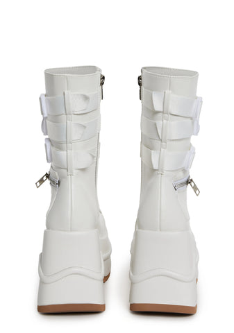 Mad Hustle Wedge Platform Boots - White