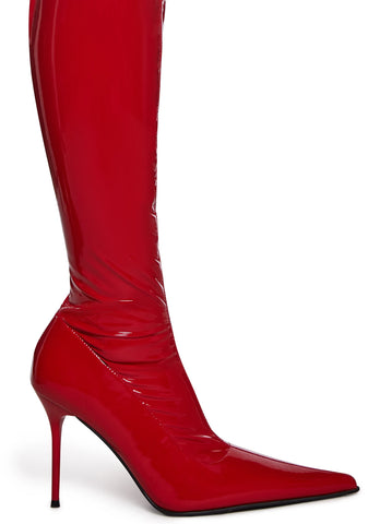 Thigh High Stretch Boots - Red