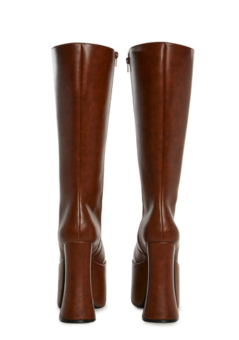 Retro Party Platform Boots - Brown