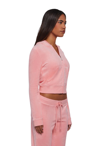 Crown Heritage Cotton Velour Hoodie - Pink