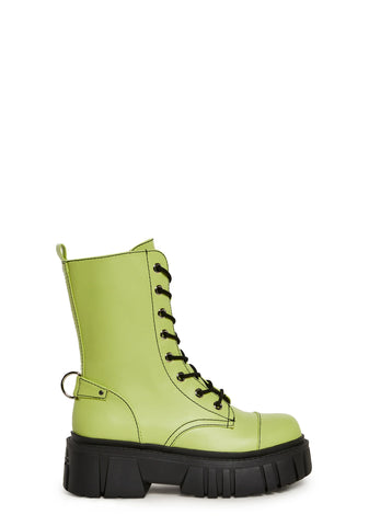 Devil Games Mismatched Combat Boots - Green