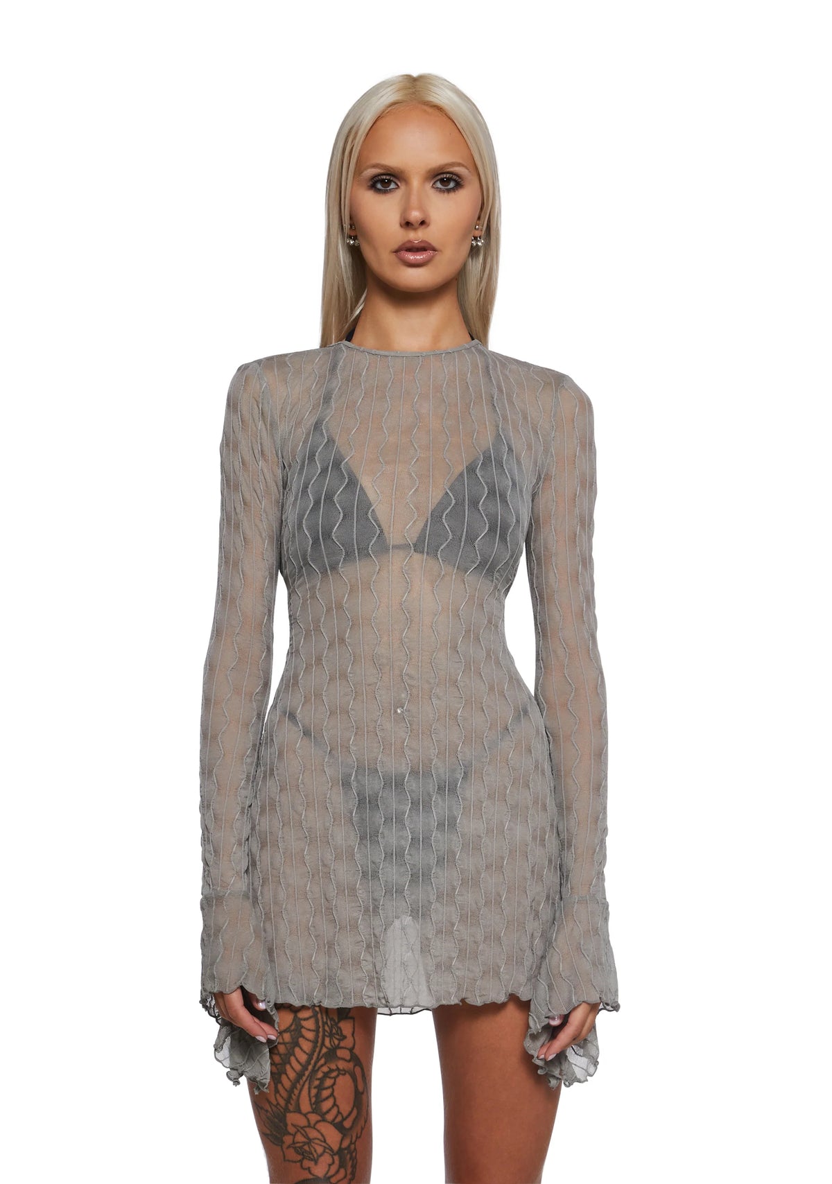 Techno Novelty Mesh Dress - Grey