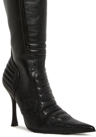 Motorcrossed Knee High Boots