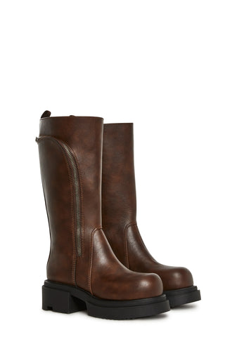 Small Town Girl Platform Boots - Brown