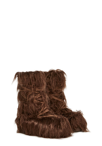 Warp Faux Fur Boots - Brown