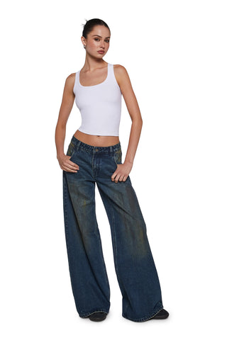 Sinful Attitude Wide Leg Jeans - Dirty Blue