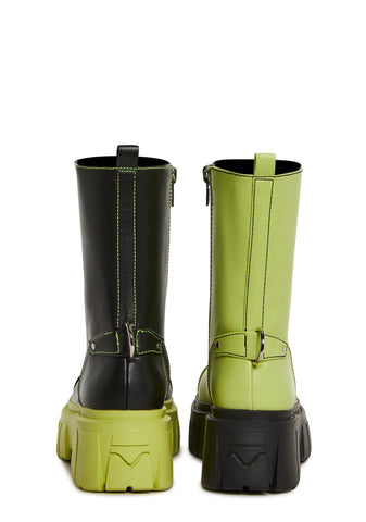 Devil Games Mismatched Combat Boots - Green