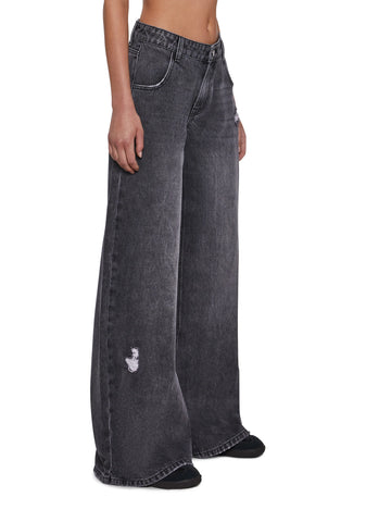 Sinful Attitude Wide Leg Jeans - Dark Grey