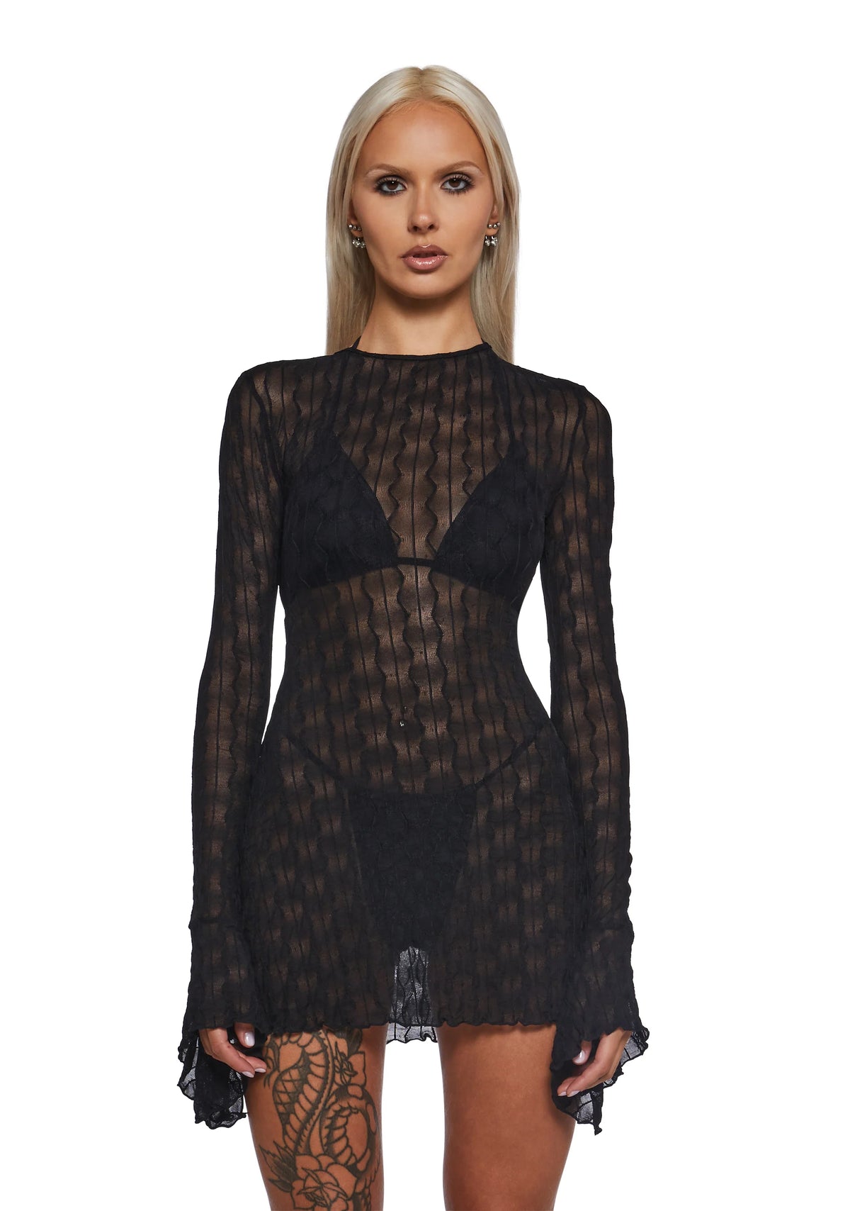 Techno Novelty Mesh Dress - Black
