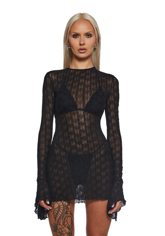 Techno Novelty Mesh Dress - Black