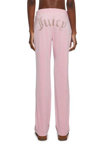 OG Big Bling Velour Track Pants - Pink