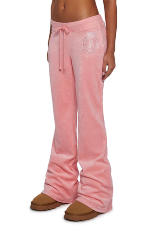 Crown Heritage Cotton Velour Track Pants - Pink