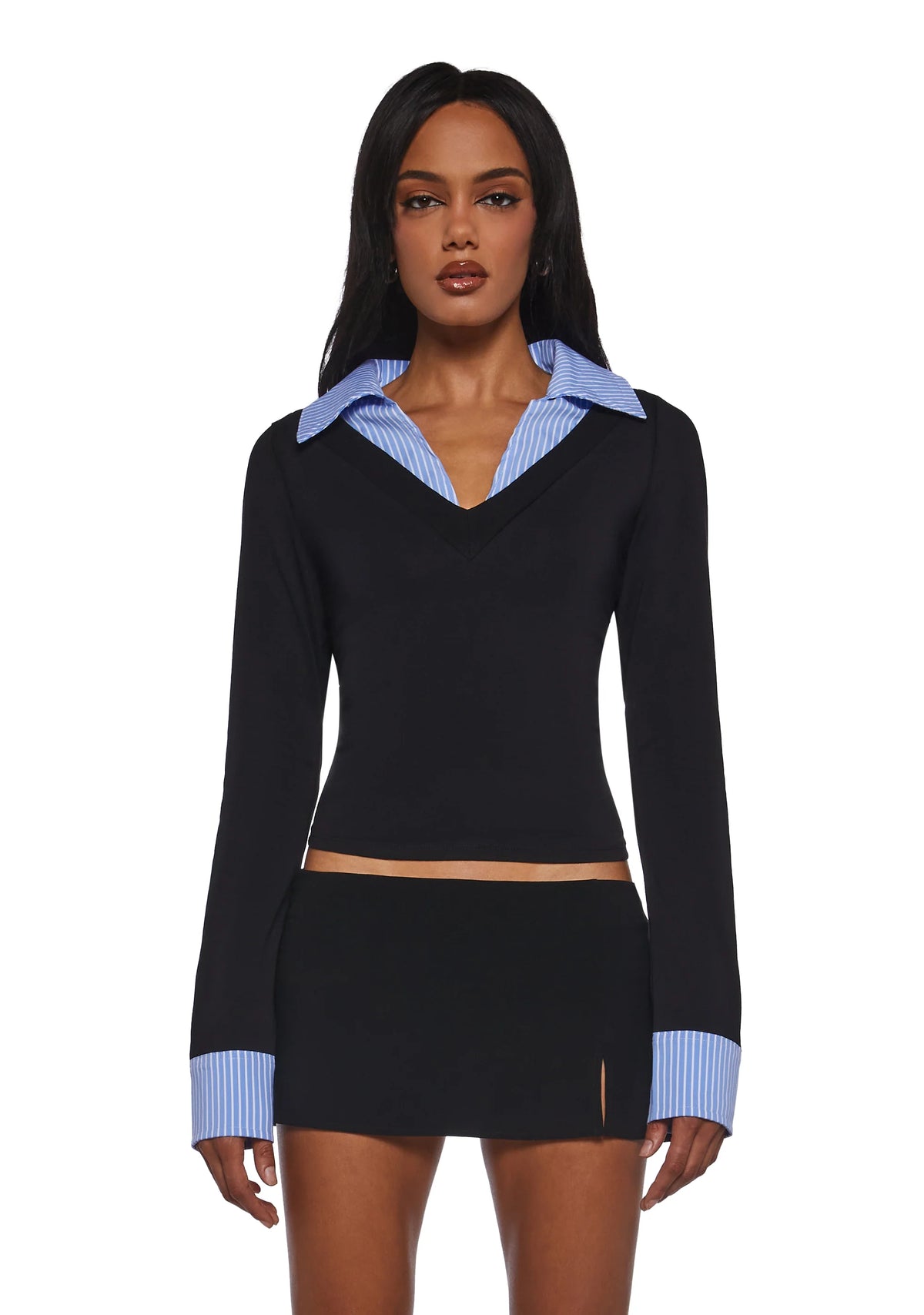 Eleanor Collared Long Sleeve Top - Striped