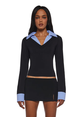 Eleanor Collared Long Sleeve Top - Striped
