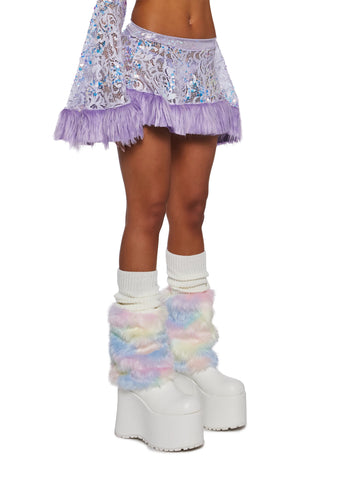 Sequin Faux Fur Trimmed Skirt - Lavender