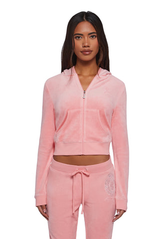 Crown Heritage Cotton Velour Hoodie - Pink