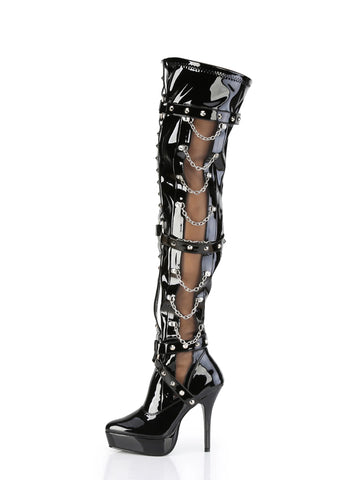 Indulge-3026 Platform Thigh High Boots-Black