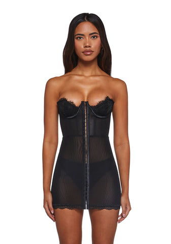 Captivating Gazes Slip Dress - Black