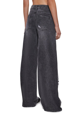 Sinful Attitude Wide Leg Jeans - Dark Grey