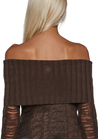 Ego Distressed Off The Shoulder Sweater
