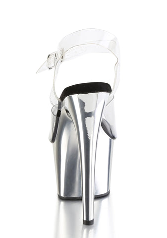 Adore-708 Platform Ankle Strap Sandals-Silver Chrome