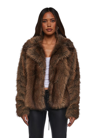 Melora Faux Fur Coat - Brown