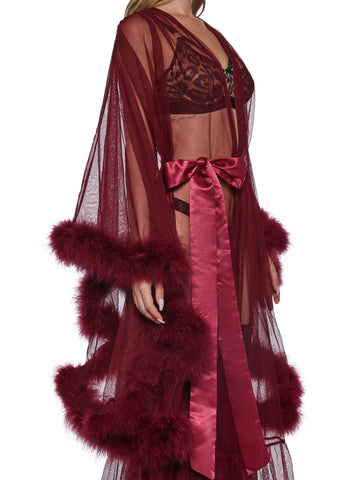 Wine Hollywood Glam Feather Robe