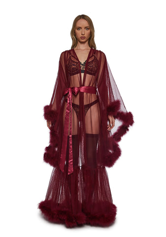 Wine Hollywood Glam Feather Robe