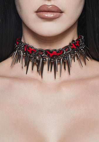 Leopard Choker With Spike Charms