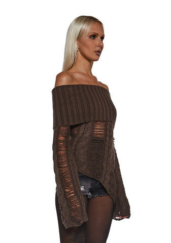 Ego Distressed Off The Shoulder Sweater