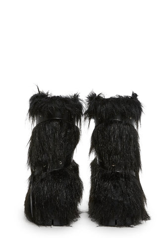 Low Wild Instincts Faux Fur Combat Boots - Black
