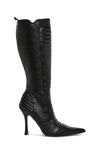 Motorcrossed Knee High Boots