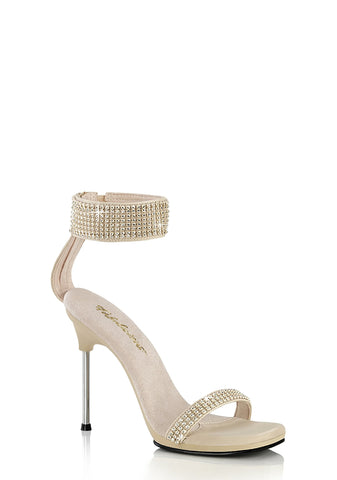 Chic-40 Platform Ankle Strap Rhinestone Sandals-Tan