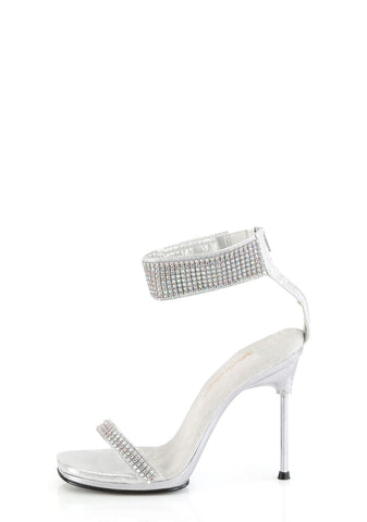 Chic-40 Platform Ankle Strap Rhinestone Sandals-Silver