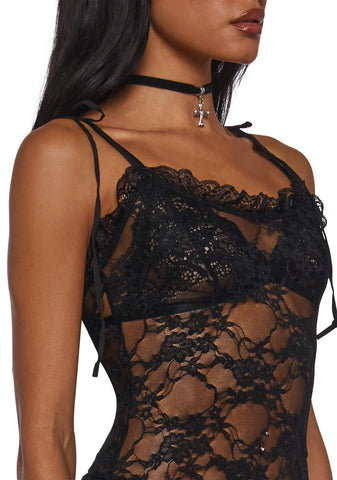 Dusty Halo Lace Mini Dress - Black
