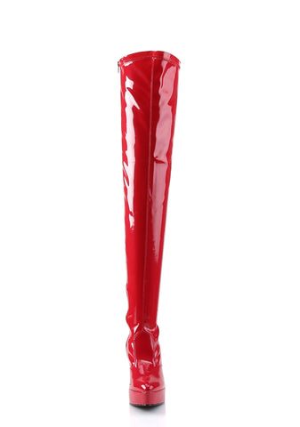 Indulge-3000 Platform Thigh High Boots-Red