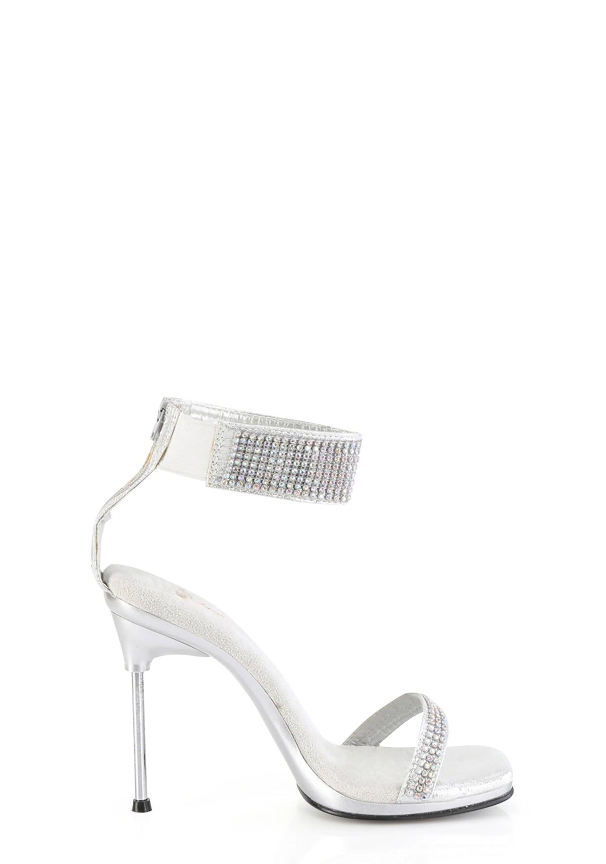 Chic-40 Platform Ankle Strap Rhinestone Sandals-Silver