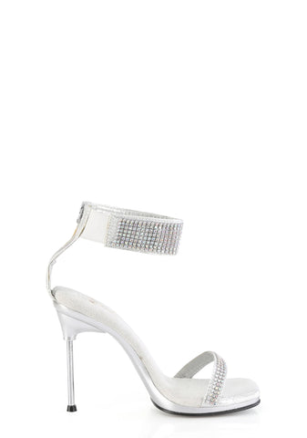 Chic-40 Platform Ankle Strap Rhinestone Sandals-Silver