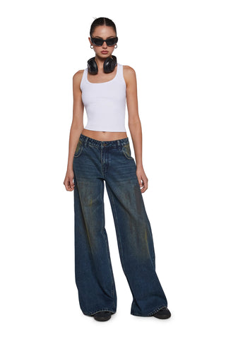 Sinful Attitude Wide Leg Jeans - Dirty Blue