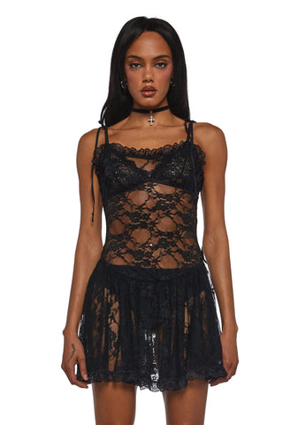 Dusty Halo Lace Mini Dress - Black