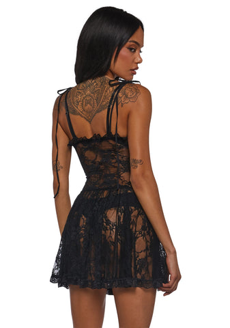 Dusty Halo Lace Mini Dress - Black