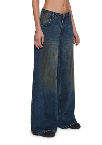 Sinful Attitude Wide Leg Jeans - Dirty Blue
