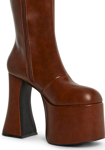 Retro Party Platform Boots - Brown
