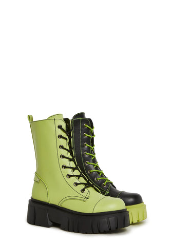 Devil Games Mismatched Combat Boots - Green
