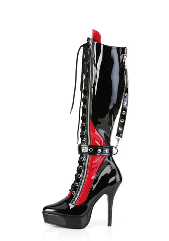 Indulge-2028 Platform Knee High Boots-Black-Red
