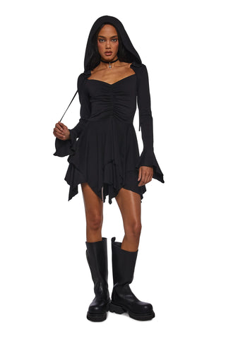 F Is For Fairies® Hooded Mini Dress - Black
