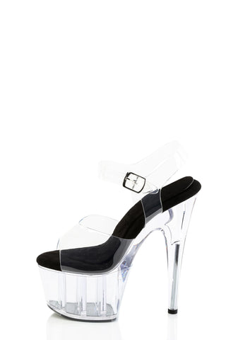 Adore-708PREM Platform Ankle Strap Sandals-Clear