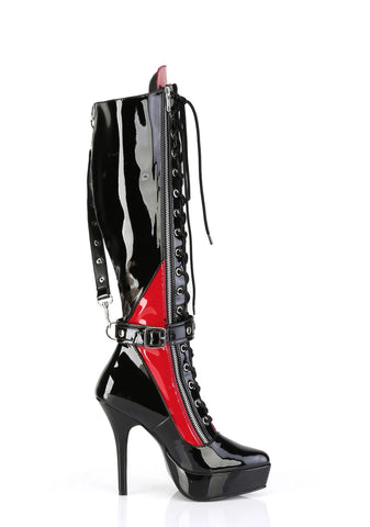 Indulge-2028 Platform Knee High Boots-Black-Red