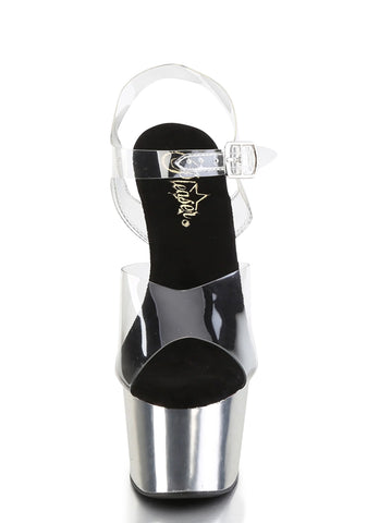 Adore-708 Platform Ankle Strap Sandals-Silver Chrome