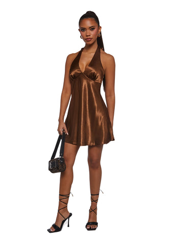 House Party Halter Dress - Brown